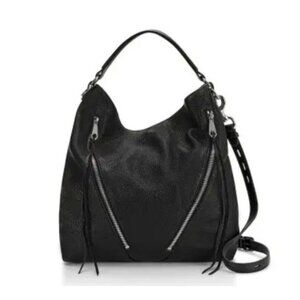 Rebecca Minkoff Double Zippers Moto Hobo Bag Leather Crossbody Satchel Black